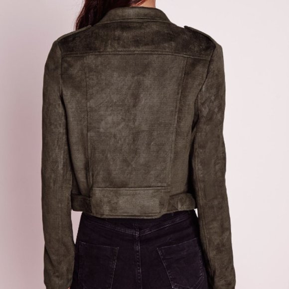 Missguided Faux Suede Biker Jacket - Khaki US 2 - Picture 3 of 5